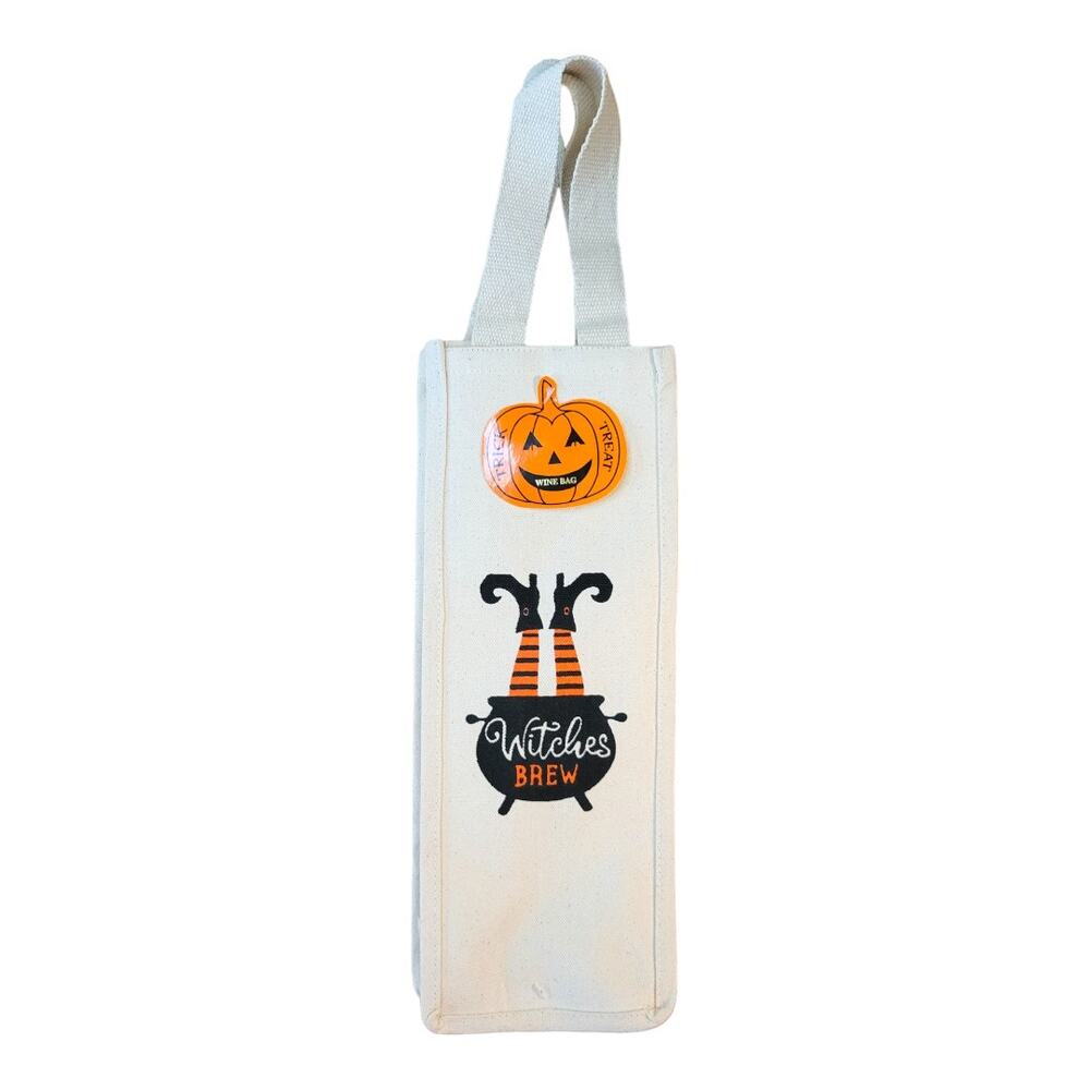 NEW Witches Brew Witch Feet Cauldron Halloween Canvas Wine Bottle Bag